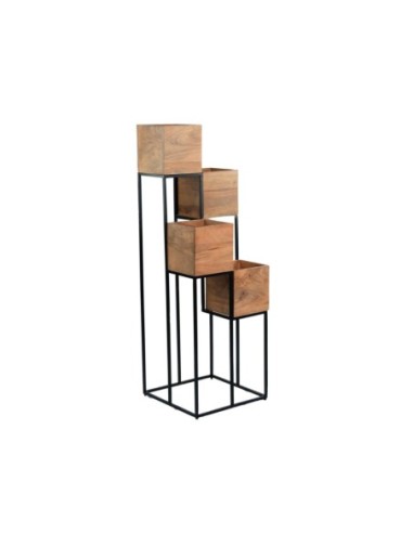 Porta maceteros madera de acacia estructura de hierro 4 niveles 120 cm