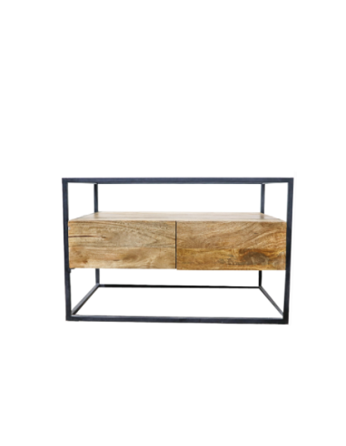 Mesa de centro hierro y madera de teca sin vidrio 85x80x58cm