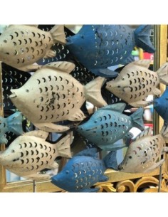 Familia de peces en hierro con soporte de madera 2