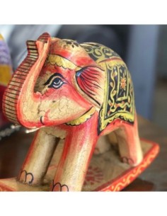 Elefante balancín decorativo madera teca amarillo 2