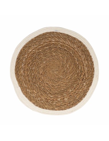 Set 6 individuales Flamenco redondo fibra sea grass-yute natural borde blanco. d37x0,5cm