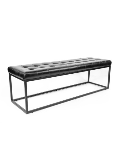 Banqueta de Cuero CAPITONE Negra con Patas de Fierro 140 x 44 x 44cm