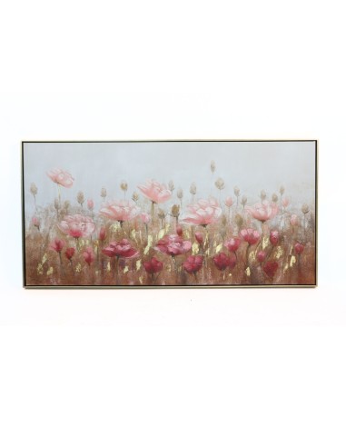 Cuadro peonias pintura en tela canvas rosado/blanco con marco 140 x 70cm